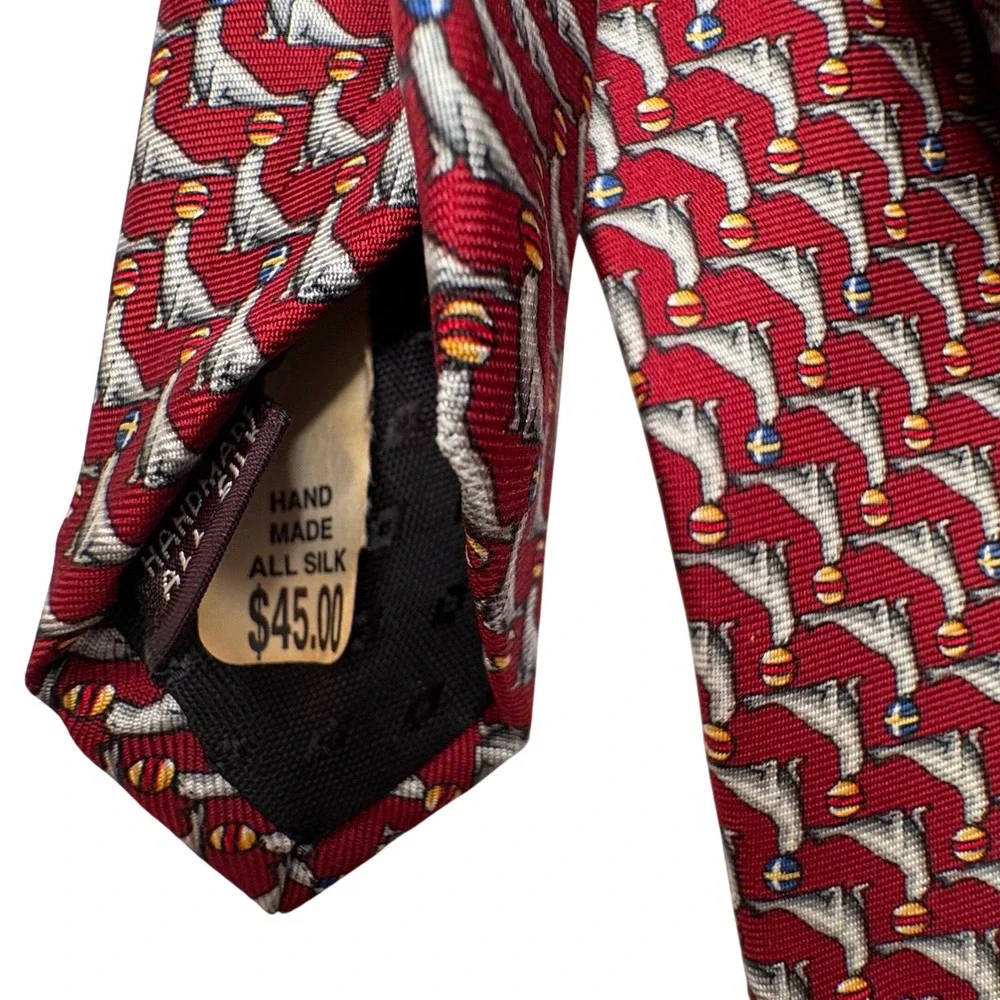 Museum Artifacts Mens Silk Tie Red‎ Seal Novelty Animal Print Handmade Necktie